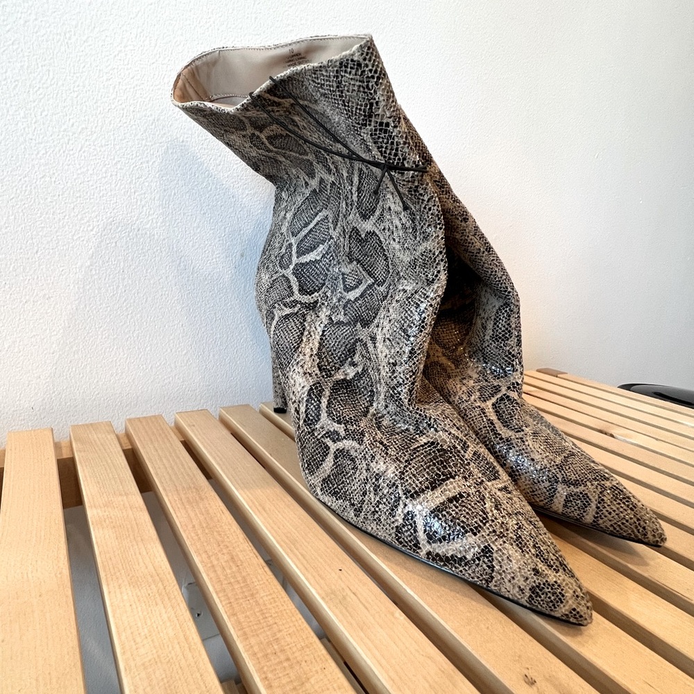 Express Booties Faux Snakeskin Pointed Heel